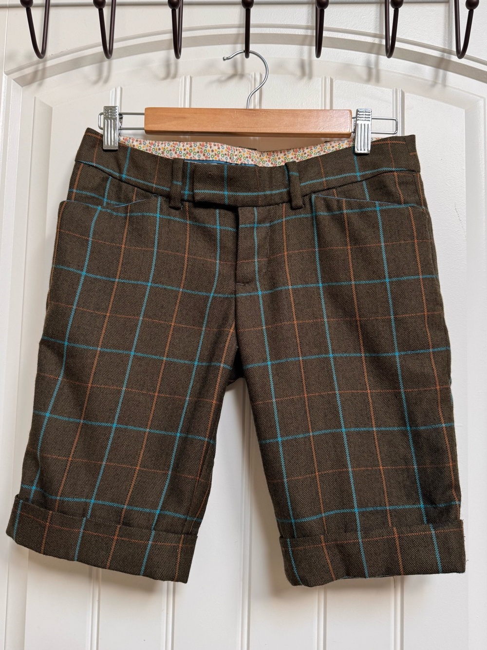 Y2K Abercrombie & Fitch Indie Ska Brown & Blue Plaid Wool Tailored Shorts Size 0